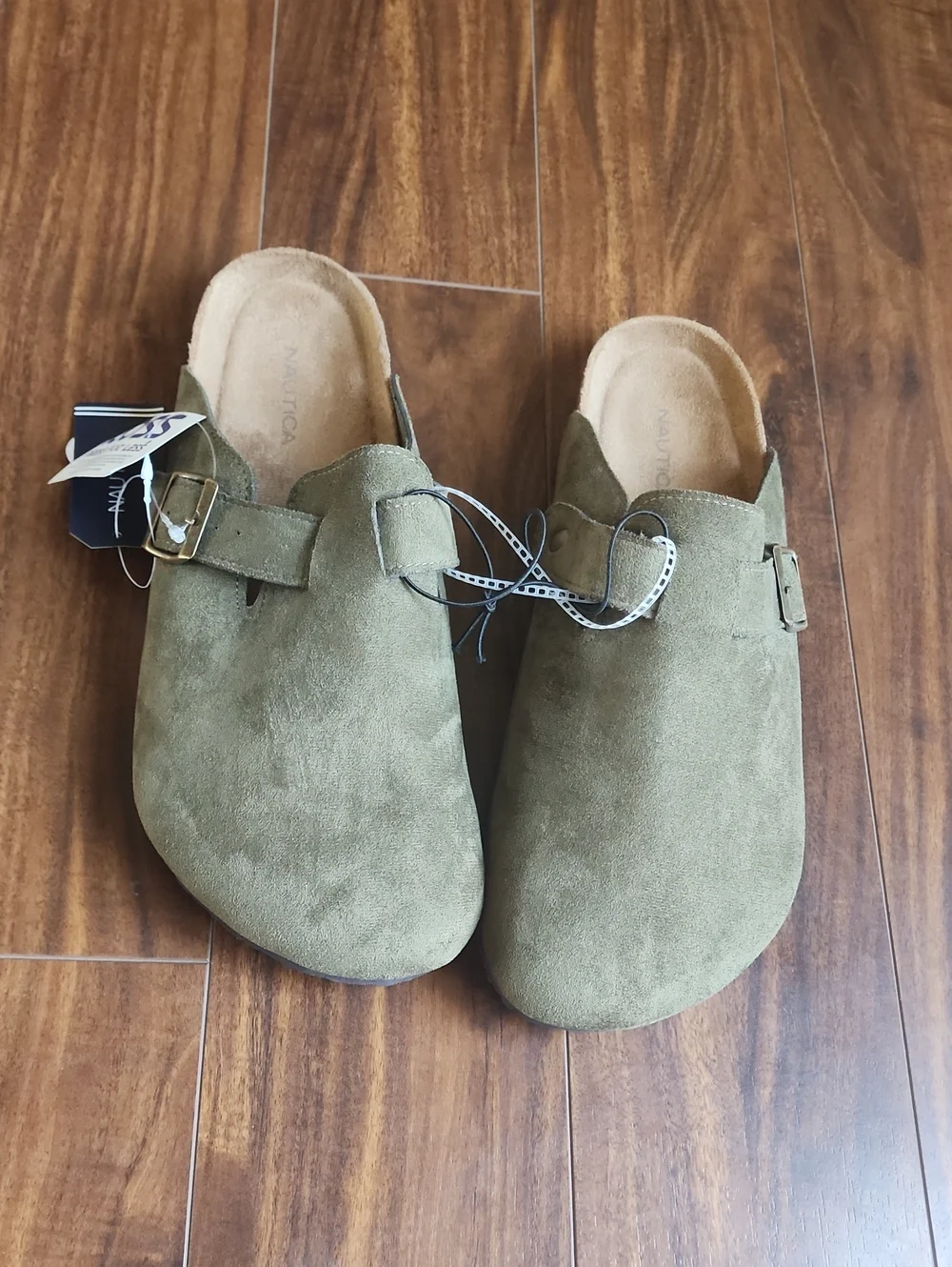 Nautica Olive Green Suede Buckle Mules